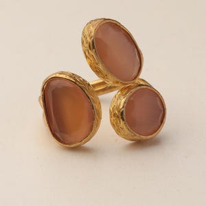 22K Gold-Plated Three Stone Ring, Turkish Ring, Terracotta and Blush Pink Ring, Chunky Ring, Ornate Ring, Maximalist Jewelry image 7