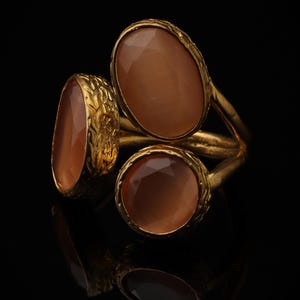 22K Gold-Plated Three Stone Ring, Turkish Ring, Terracotta and Blush Pink Ring, Chunky Ring, Ornate Ring, Maximalist Jewelry image 5