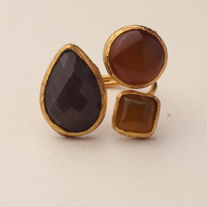 Brown and Orange Cottagecore Ring, 22K Gold-Plated Fairycore Band image 6
