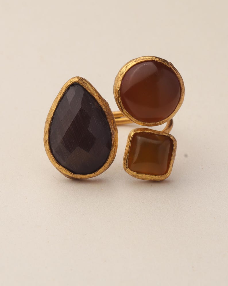 Brown and Orange Cottagecore Ring, 22K Gold-Plated Fairycore Band image 6