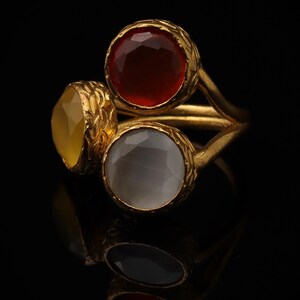 Brown and Yellow Cat Eye Ring, 22K Gold-Plated Adjustable Look image 5