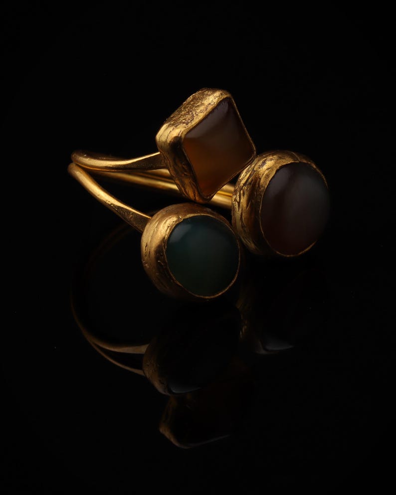 Cocktail Ring, Seafoam and Toffee Ring, Chunky Ring, Vintage Style Ring, Whimsical Ring, Adjustable Ring, 22K Gold-Plated Ring image 2