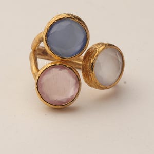 Pink and Grey Art Deco Ring, 22K Gold-Plated Adjustable Piece 画像 7