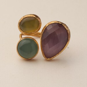 Purple and Sage Cluster Ring, 22K Gold-Plated Witchy Band Bild 6