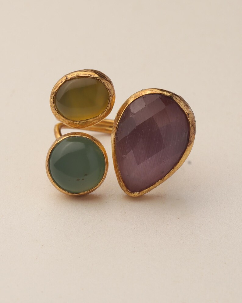 Purple and Sage Cluster Ring, 22K Gold-Plated Witchy Band Bild 6