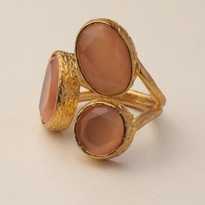 22K Gold-Plated Three Stone Ring, Turkish Ring, Terracotta and Blush Pink Ring, Chunky Ring, Ornate Ring, Maximalist Jewelry image 9