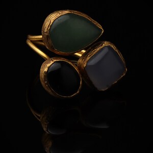Witchy Ring, Chunky Ring, Colorful Ring, Cypress Green and Ink Navy Ring, 22K Gold-Plated Adjustable Ring, Dark Academia Ring Bild 1