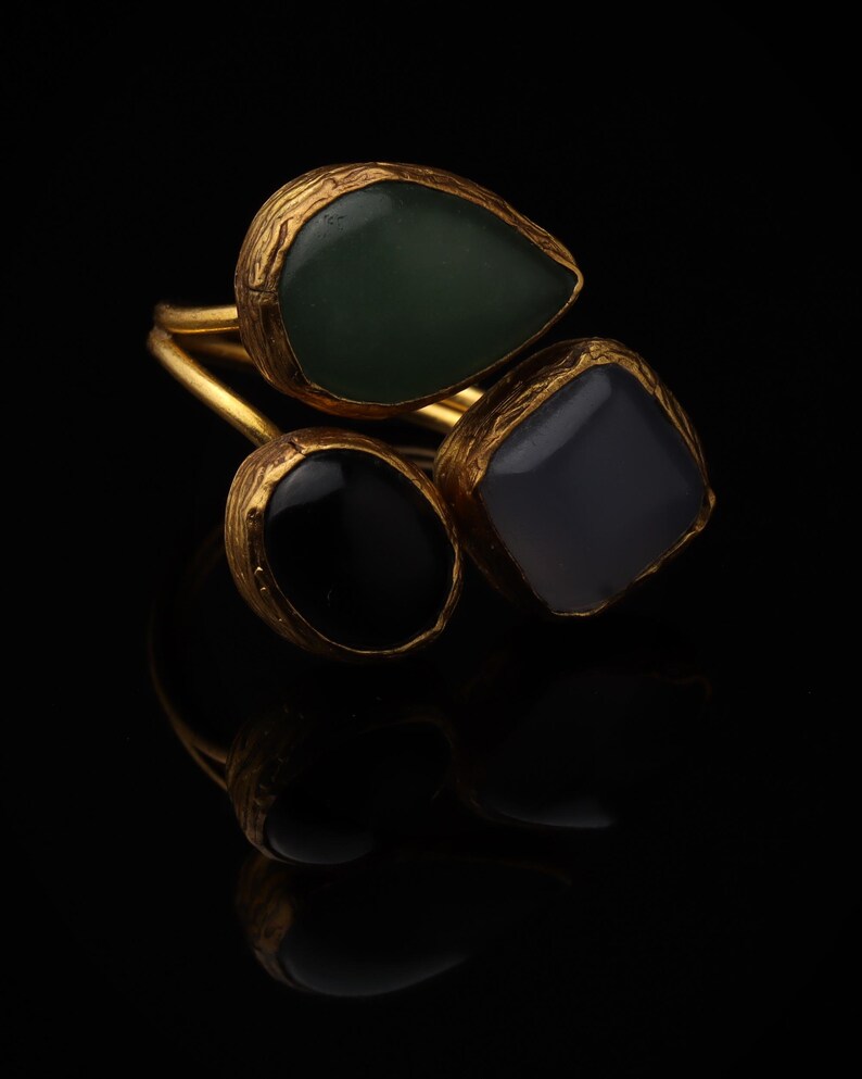 Witchy Ring, Chunky Ring, Colorful Ring, Cypress Green and Ink Navy Ring, 22K Gold-Plated Adjustable Ring, Dark Academia Ring Bild 1