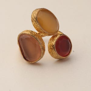 Red and Brown Cocktail Ring, 22K Gold-Plated Boho Band image 7