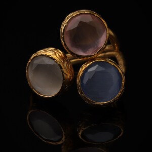 Pink and Grey Art Deco Ring, 22K Gold-Plated Adjustable Piece 画像 4