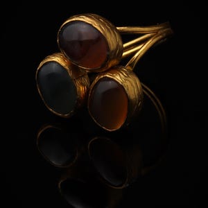 22K Gold-Plated Adjustable Ring, Boho Ring, Art Deco Ring, Storm Grey and Sable Ring, Statement Ring, Unique Ring image 5