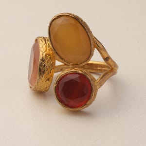 Red and Brown Cocktail Ring, 22K Gold-Plated Boho Band image 9