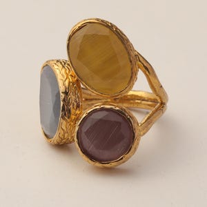 Marigold and Cream Ring, Whimsical Ring, Artisan Ring, Vintage Style Ring, 22K Gold-Plated Adjustable Ring, Multi Stone Ring image 9