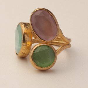 Rosewater and Sage Ring, Artisan Ring, 22K Gold-Plated Ring, Multi Stone Ring, Maximalist Jewelry, Cottagecore Ring, Bold Ring bild 9