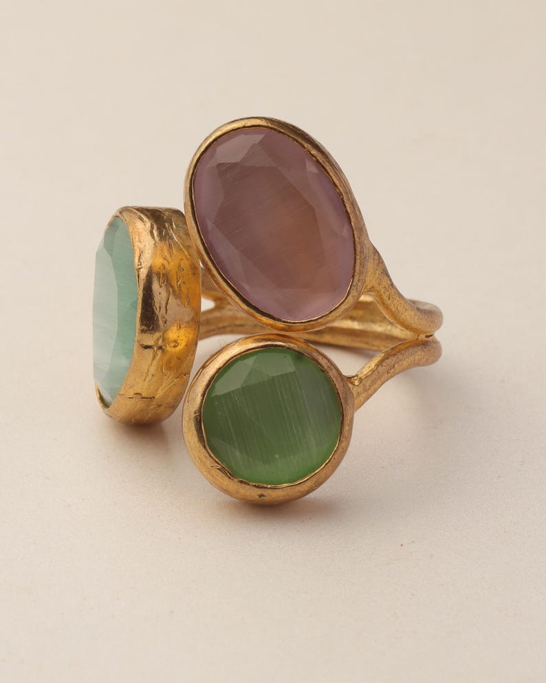 Rosewater and Sage Ring, Artisan Ring, 22K Gold-Plated Ring, Multi Stone Ring, Maximalist Jewelry, Cottagecore Ring, Bold Ring bild 9