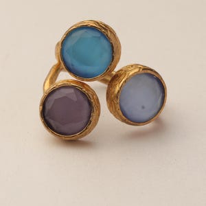 Cottagecore Ring, 22K Gold-Plated Ring, Denim Blue and Navy Ring, Turkish Ring, Ornate Ring, Art Deco Ring, Vintage Ring image 6