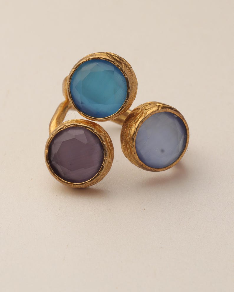 Cottagecore Ring, 22K Gold-Plated Ring, Denim Blue and Navy Ring, Turkish Ring, Ornate Ring, Art Deco Ring, Vintage Ring image 6