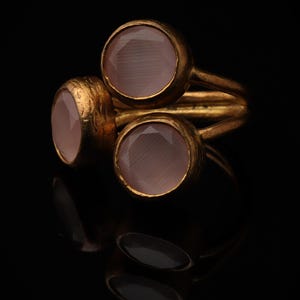 22K Gold-Plated Adjustable Ring, Bold Ring, Whimsical Ring, Cottagecore Ring, Boho Ring, Dusty Rose and Petal Pink Ring image 5