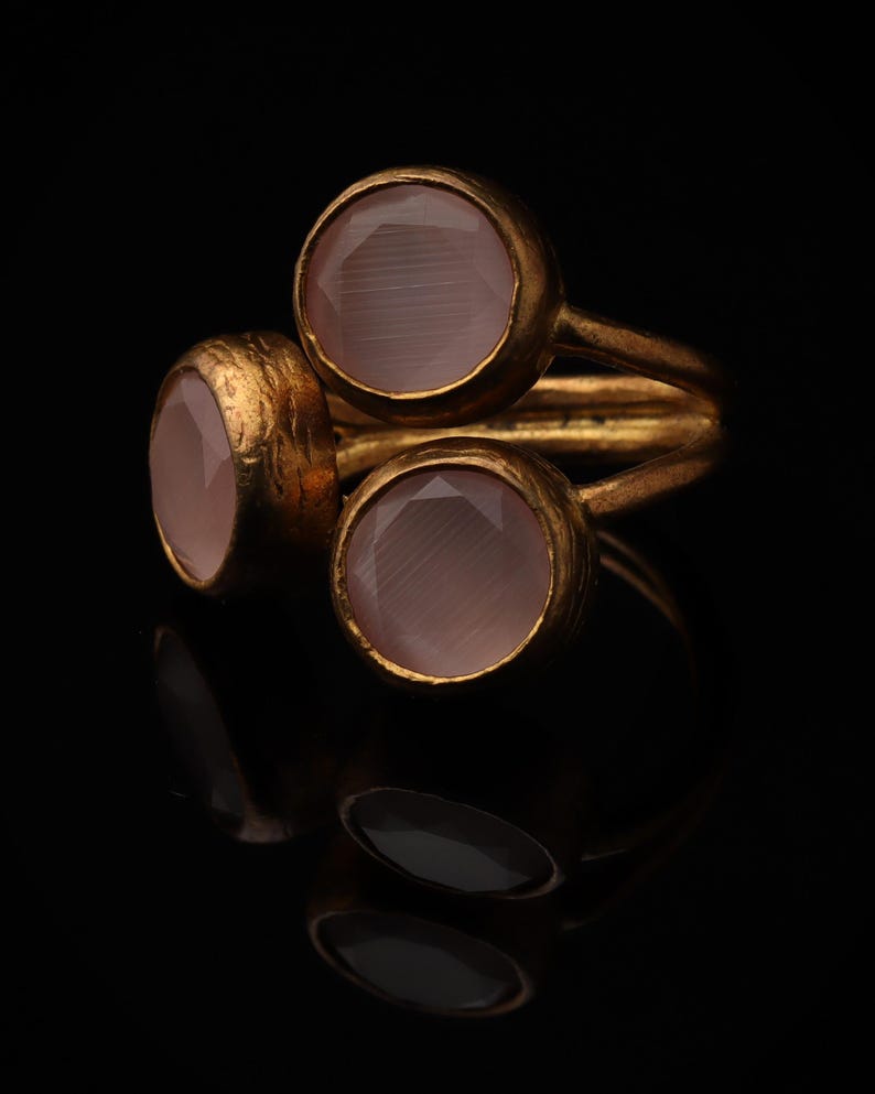 22K Gold-Plated Adjustable Ring, Bold Ring, Whimsical Ring, Cottagecore Ring, Boho Ring, Dusty Rose and Petal Pink Ring image 5