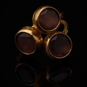 Pink and Grey Dark Academia Ring, 22K Gold-Plated Gothic Band image 3