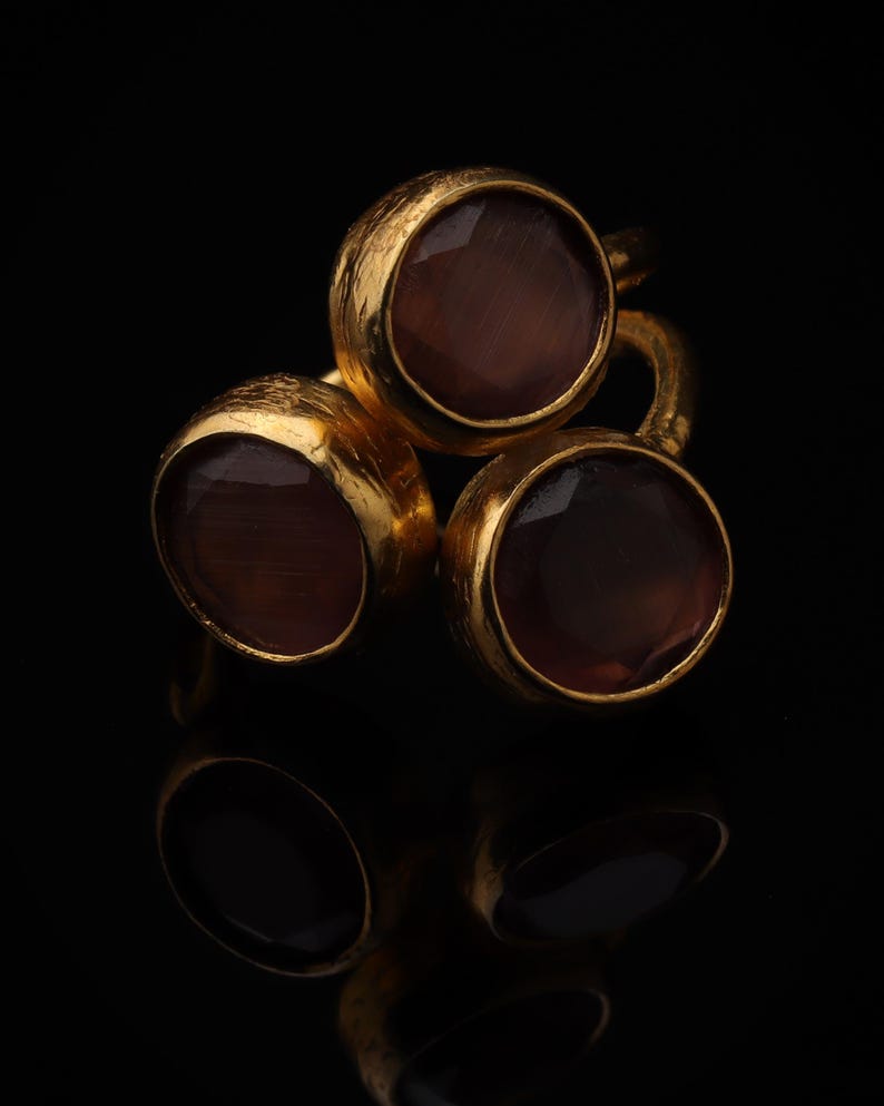 Pink and Grey Dark Academia Ring, 22K Gold-Plated Gothic Band image 3