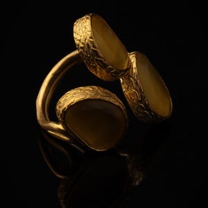Yellow and Brown Cottagecore Ring, 22K Gold-Plated Adjustable Cluster image 2