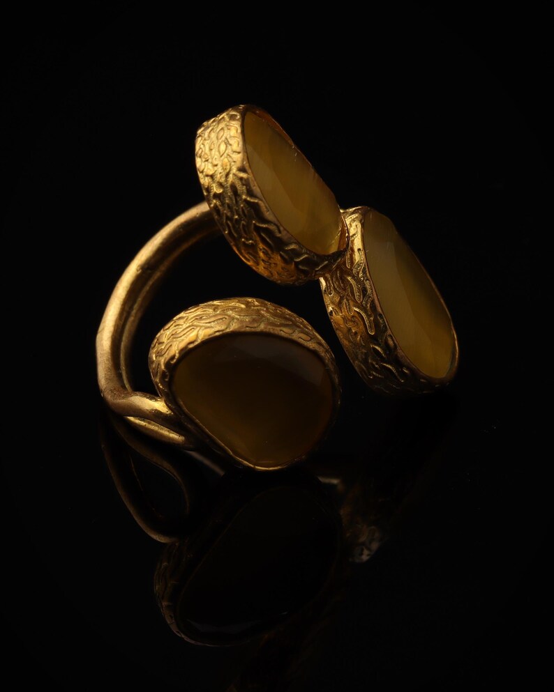 Yellow and Brown Cottagecore Ring, 22K Gold-Plated Adjustable Cluster image 2