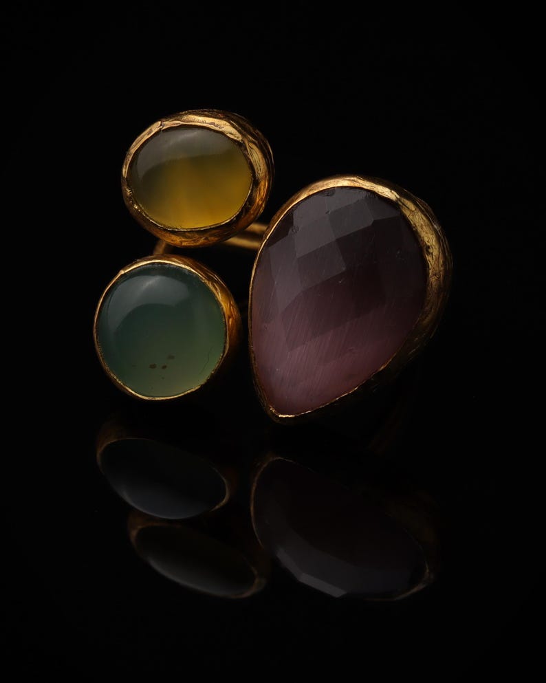 Purple and Sage Cluster Ring, 22K Gold-Plated Witchy Band Bild 4