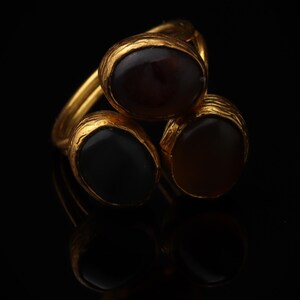 22K Gold-Plated Adjustable Ring, Boho Ring, Art Deco Ring, Storm Grey and Sable Ring, Statement Ring, Unique Ring image 3