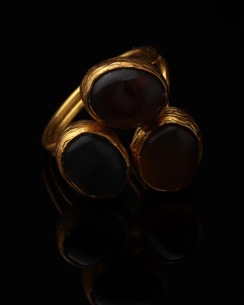 22K Gold-Plated Adjustable Ring, Boho Ring, Art Deco Ring, Storm Grey and Sable Ring, Statement Ring, Unique Ring image 3