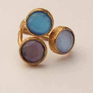 Cottagecore Ring, 22K Gold-Plated Ring, Denim Blue and Navy Ring, Turkish Ring, Ornate Ring, Art Deco Ring, Vintage Ring image 7