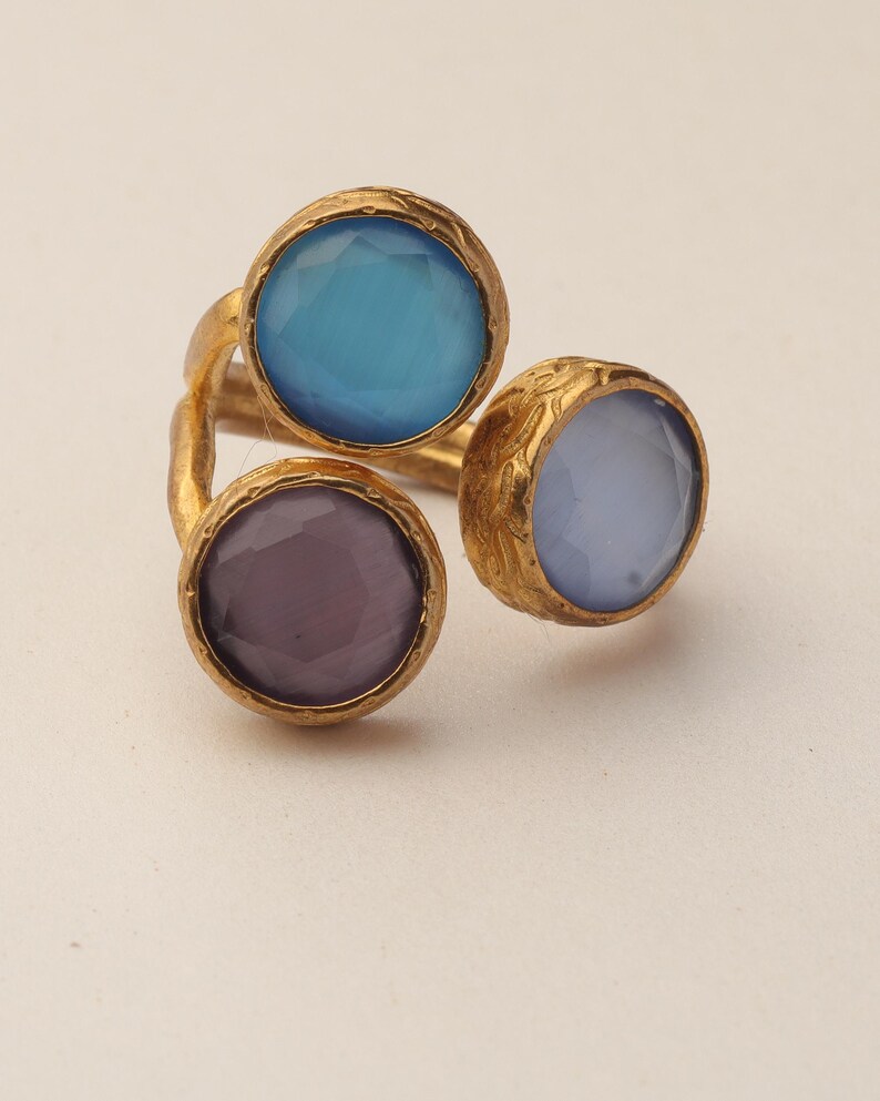 Cottagecore Ring, 22K Gold-Plated Ring, Denim Blue and Navy Ring, Turkish Ring, Ornate Ring, Art Deco Ring, Vintage Ring image 7