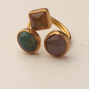 Cocktail Ring, Seafoam and Toffee Ring, Chunky Ring, Vintage Style Ring, Whimsical Ring, Adjustable Ring, 22K Gold-Plated Ring image 8