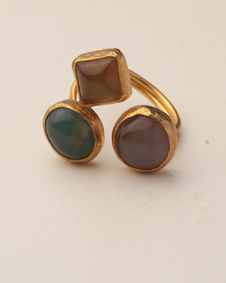 Cocktail Ring, Seafoam and Toffee Ring, Chunky Ring, Vintage Style Ring, Whimsical Ring, Adjustable Ring, 22K Gold-Plated Ring image 8