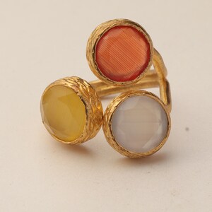 Brown and Yellow Cat Eye Ring, 22K Gold-Plated Adjustable Look image 8