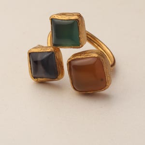 Orange and Green Boho Ring, 22K Gold-Plated Art Nouveau Band image 8