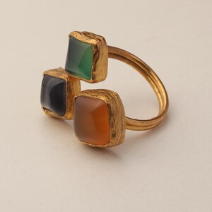 Orange and Green Boho Ring, 22K Gold-Plated Art Nouveau Band image 9