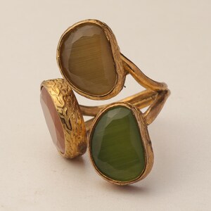Green and Purple Statement Ring, 22K Gold-Plated Adjustable Fit immagine 9