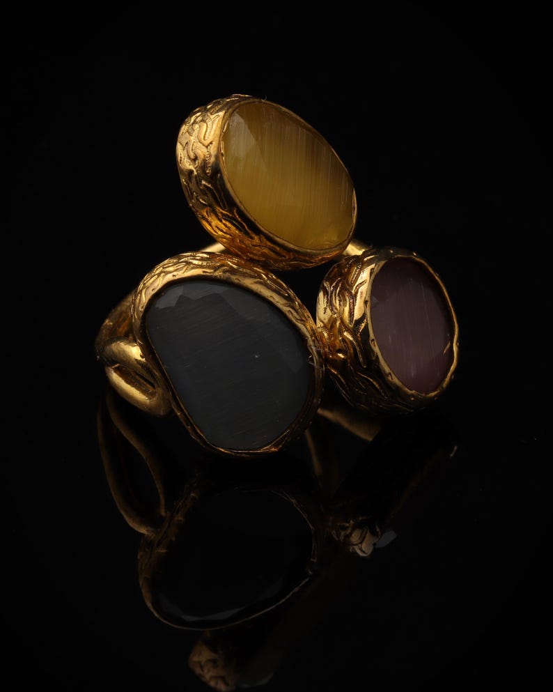 Marigold and Cream Ring, Whimsical Ring, Artisan Ring, Vintage Style Ring, 22K Gold-Plated Adjustable Ring, Multi Stone Ring image 2