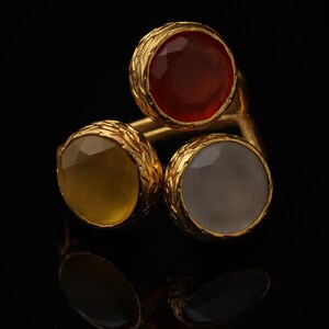 Brown and Yellow Cat Eye Ring, 22K Gold-Plated Adjustable Look image 3