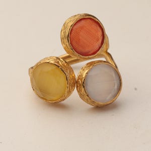 Brown and Yellow Cat Eye Ring, 22K Gold-Plated Adjustable Look image 6