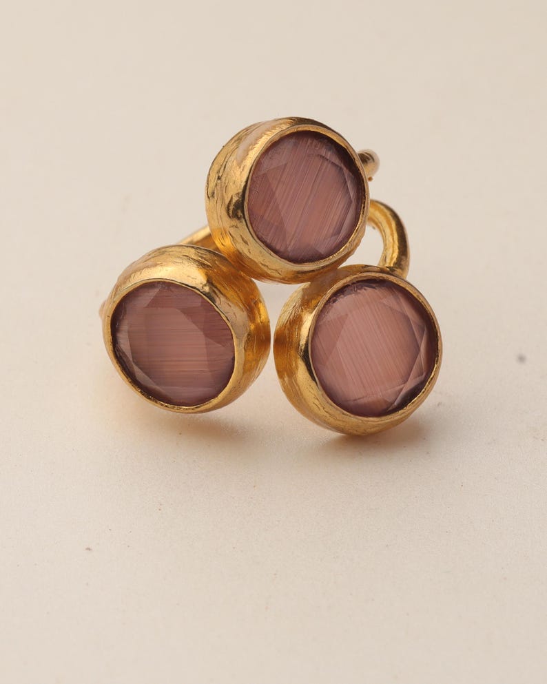 Pink and Grey Dark Academia Ring, 22K Gold-Plated Gothic Band image 6