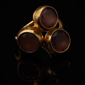 Pink and Grey Dark Academia Ring, 22K Gold-Plated Gothic Band image 1