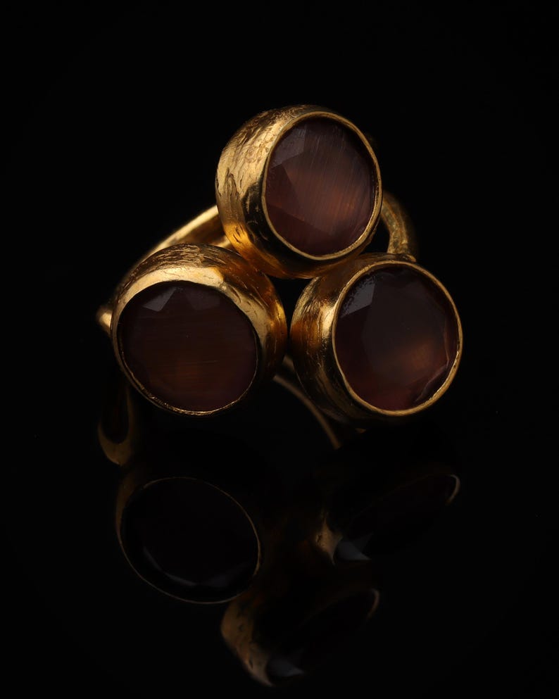 Pink and Grey Dark Academia Ring, 22K Gold-Plated Gothic Band image 1