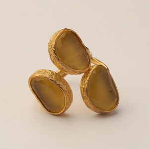 Yellow and Brown Cottagecore Ring, 22K Gold-Plated Adjustable Cluster image 6