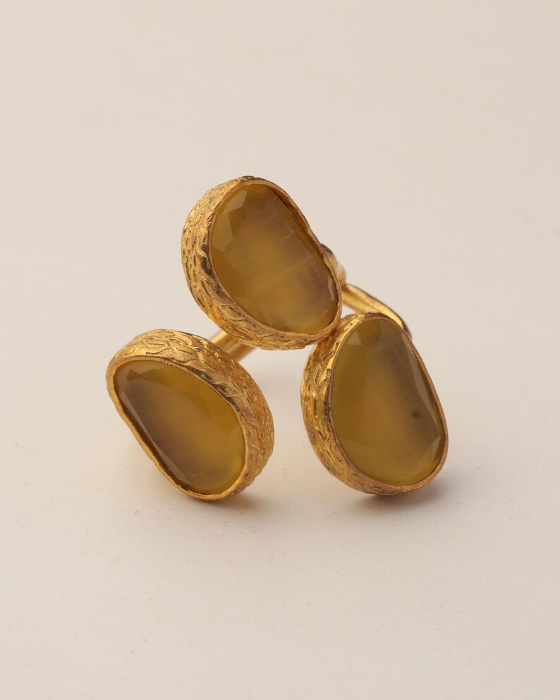 Yellow and Brown Cottagecore Ring, 22K Gold-Plated Adjustable Cluster image 6