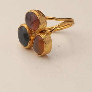22K Gold-Plated Adjustable Ring, Boho Ring, Art Deco Ring, Storm Grey and Sable Ring, Statement Ring, Unique Ring image 9