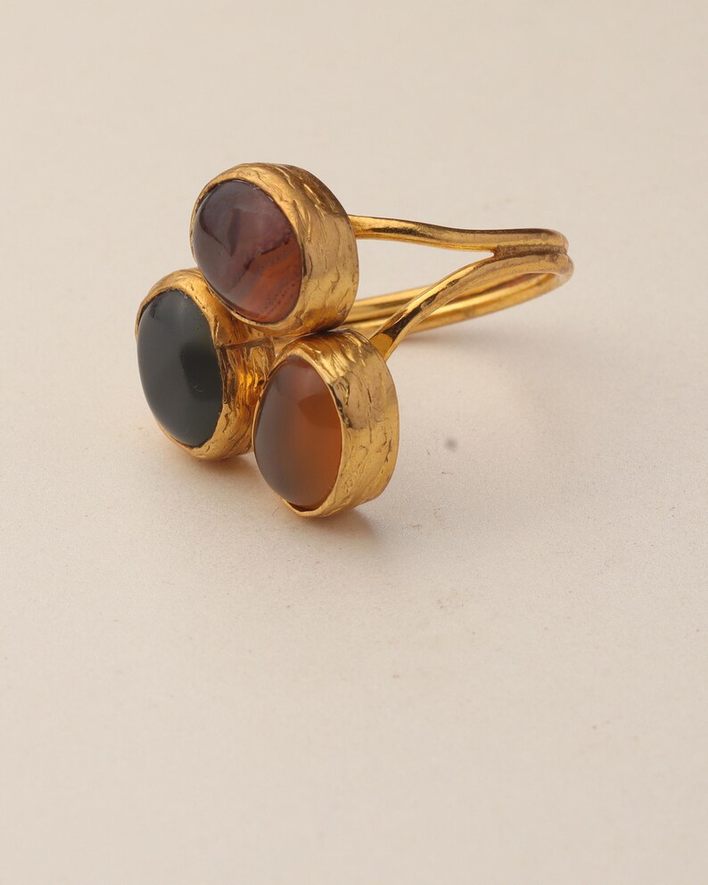 22K Gold-Plated Adjustable Ring, Boho Ring, Art Deco Ring, Storm Grey and Sable Ring, Statement Ring, Unique Ring image 9