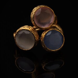 Pink and Grey Art Deco Ring, 22K Gold-Plated Adjustable Piece 画像 3
