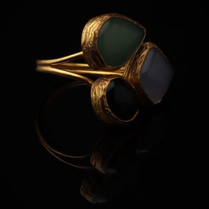 Witchy Ring, Chunky Ring, Colorful Ring, Cypress Green and Ink Navy Ring, 22K Gold-Plated Adjustable Ring, Dark Academia Ring Bild 2